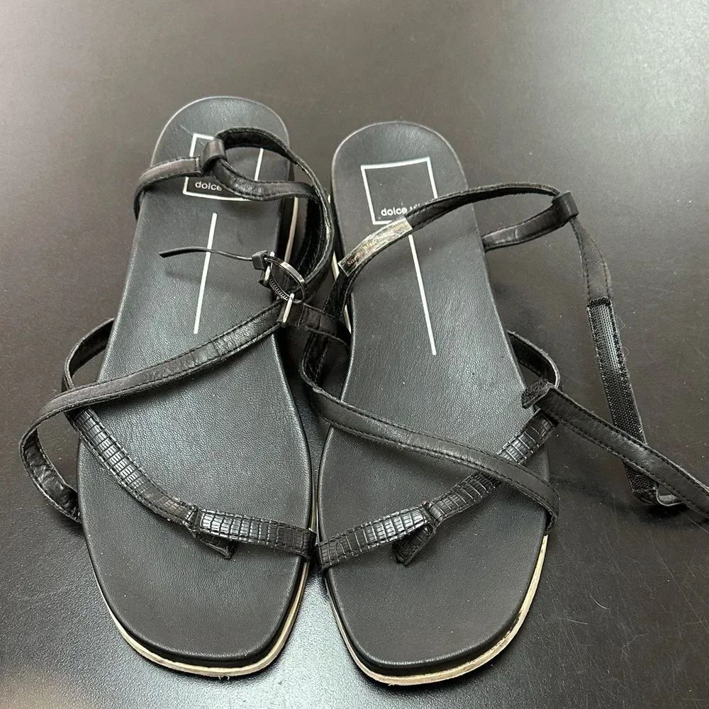 Dolce Vita Black Strappy Lace-Up Flat Sandals